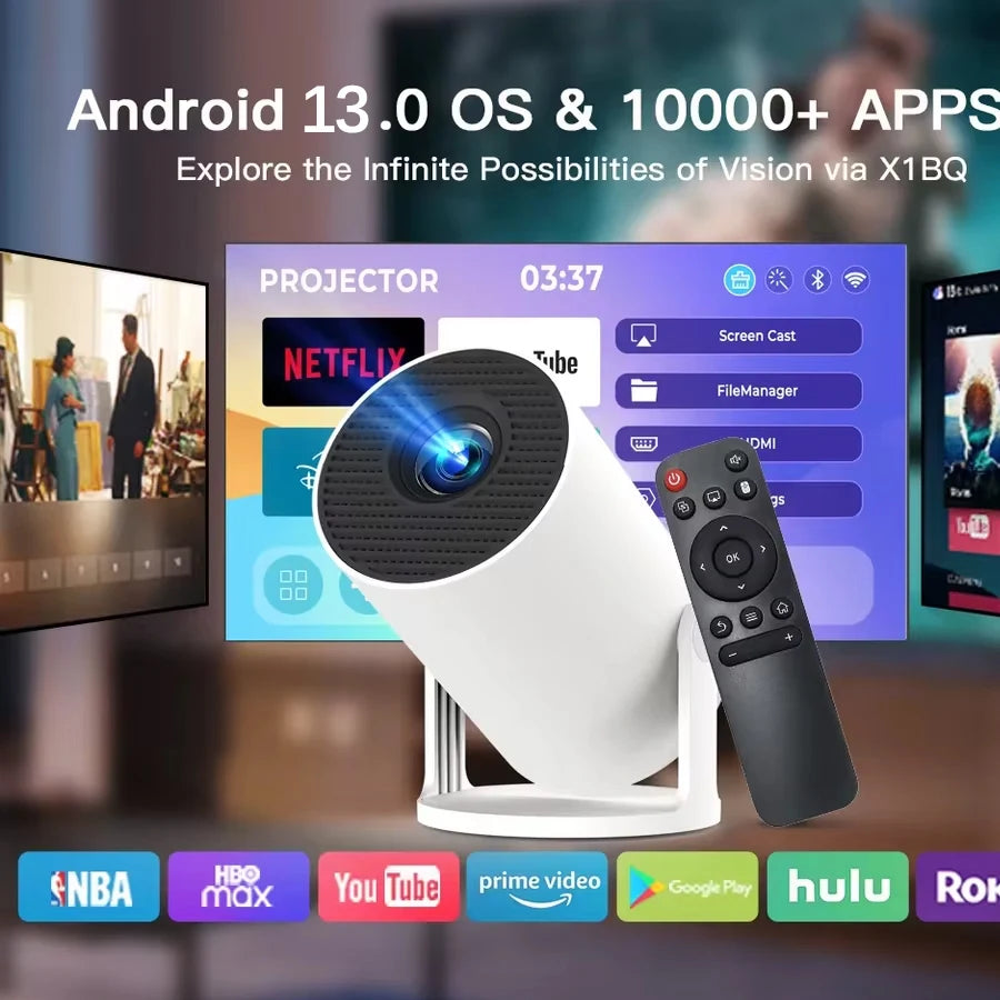 Smart Projector — Android Version HY300Pro, Native 720P, Supports 180° 4K Decoding Portable Projector